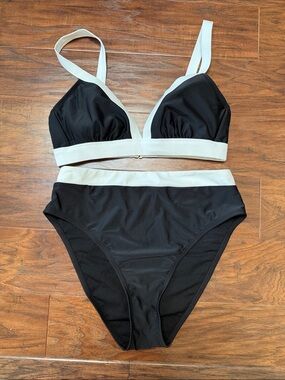 Shade & Shore Black and White High-Waist Bikini Set